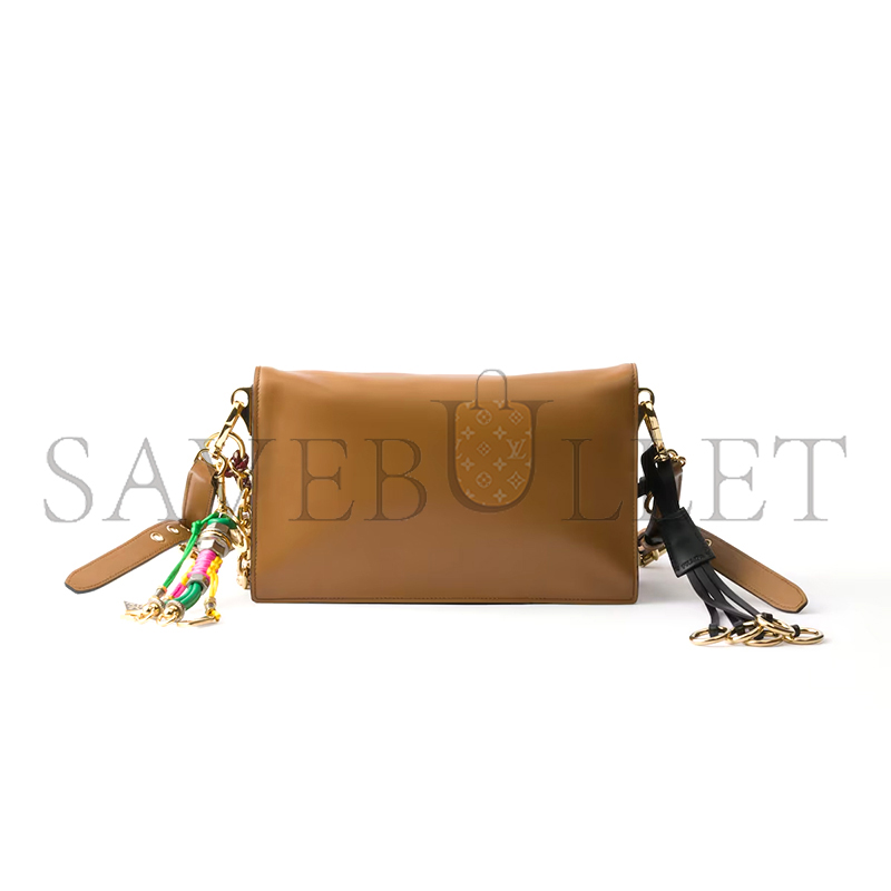 PRADA SOFT SOUND SMALL LEATHER SHOULDER BAG WITH CHARMS 1BD379 (24*13.5*5cm) PRADA SOFT SOUND SMALL LEATHER SHOULDER BAG WITH CHARMS 1BD379 (24*13.5*5cm)